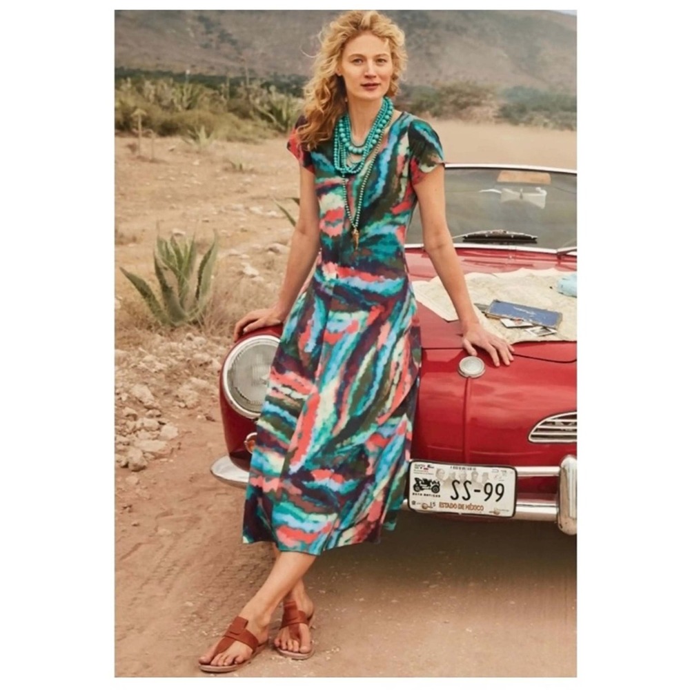 Soft Surroundings Maxi Dress Women Medium Multicolor Abstract Watercolor 2CL65
